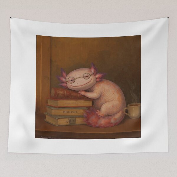 Item preview, Bookish Axolotl – Cute Academic Creature Drinking Coffee designed and sold by MadeByACJ.