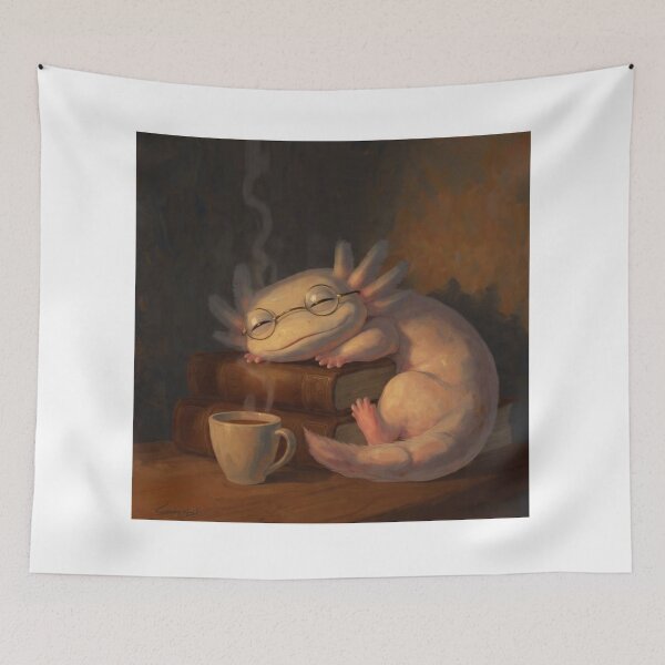 Item preview, Dark Academia Axolotl – Whimsical Scholar With Books & Coffee designed and sold by MadeByACJ.