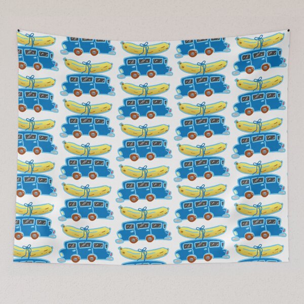 Aperçu de l'œuvre Voiture bleue avec cadeau de banane créée et vendue par Colormarch.