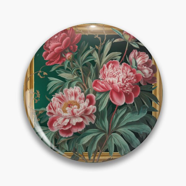 Item preview, Vintage Peonies Gold Frame Art - Pink Coral Botanical Emerald Green Elegant Floral designed and sold by Random Candy Studio.