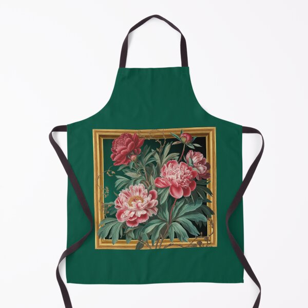 Item preview, Vintage Peonies Gold Frame Art - Pink Coral Botanical Emerald Green Elegant Floral designed and sold by Random Candy Studio.