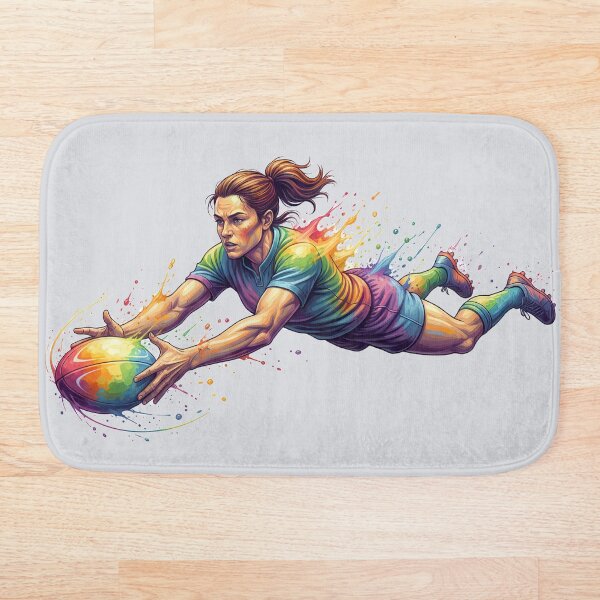 Item preview, Women's Rugby Try Dive Rainbow Watercolor Action Art designed and sold by Snap2Art.