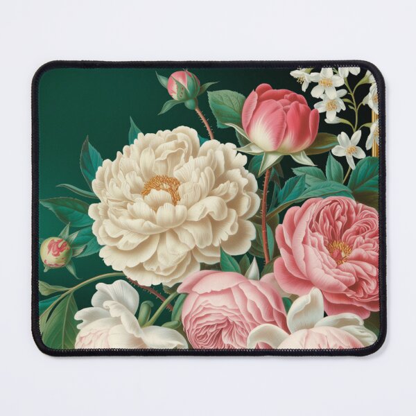 Item preview, Vintage Roses Peonies Gold Frame Art - Pink Cream Botanical Emerald Green Elegant designed and sold by Random Candy Studio.