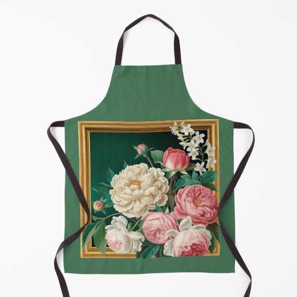 Item preview, Vintage Roses Peonies Gold Frame Art - Pink Cream Botanical Emerald Green Elegant designed and sold by Random Candy Studio.