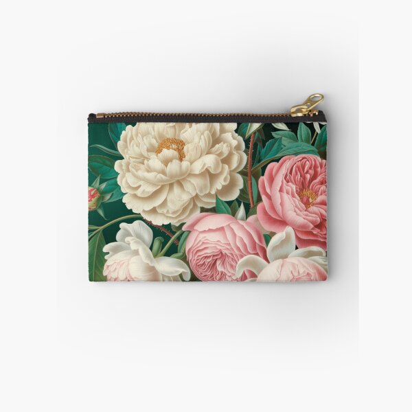 Item preview, Vintage Roses Peonies Gold Frame Art - Pink Cream Botanical Emerald Green Elegant designed and sold by Random Candy Studio.