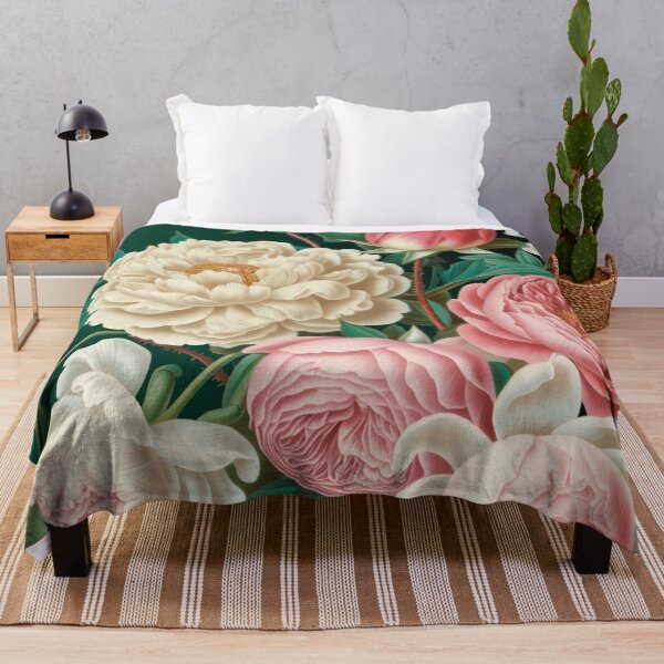 Item preview, Vintage Roses Peonies Gold Frame Art - Pink Cream Botanical Emerald Green Elegant designed and sold by Random Candy Studio.