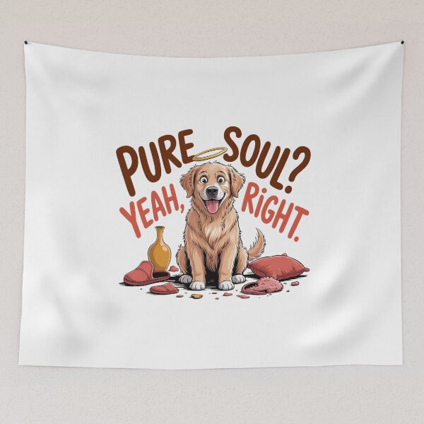 Item preview, Pure Soul? Yeah, Right – Funny Naughty Dog Cartoon design designed and sold by ZyricZyric.
