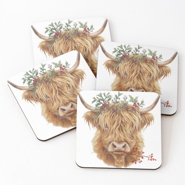 Item preview, Highland Cow Christmas Watercolor – Festive Winter Farmhouse Art designed and sold by Darcy'sArtfortheHeart.