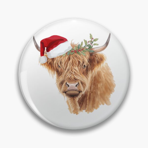 Item preview, Highland Cow with Santa Hat – Cute Christmas Farmhouse Watercolor designed and sold by Darcy'sArtfortheHeart.