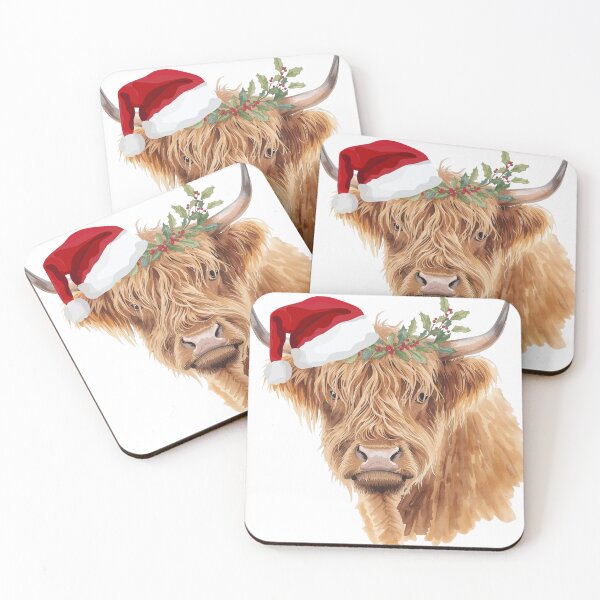 Item preview, Highland Cow with Santa Hat – Cute Christmas Farmhouse Watercolor designed and sold by Darcy'sArtfortheHeart.