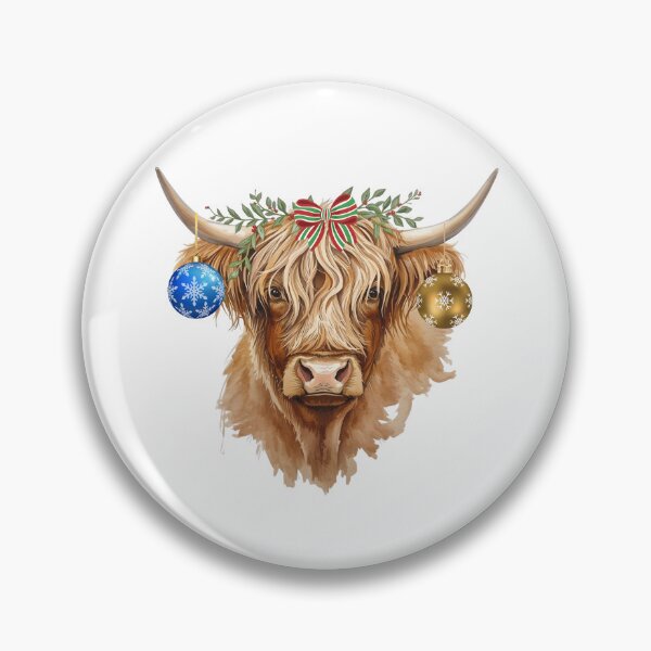 Item preview, SEO Title: Christmas Highland Cow with Ornaments and Bow - Festive Watercolor Farm Animal Holiday Wall Art Print designed and sold by Darcy'sArtfortheHeart.