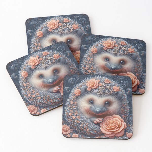 Item preview, Whimsical Hedgehog Amidst Peach Roses designed and sold by purplesensation.