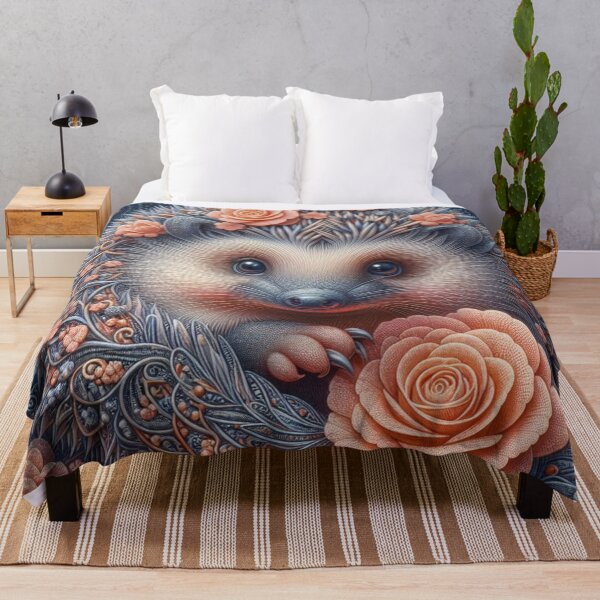 Item preview, Whimsical Hedgehog Amidst Peach Roses designed and sold by purplesensation.