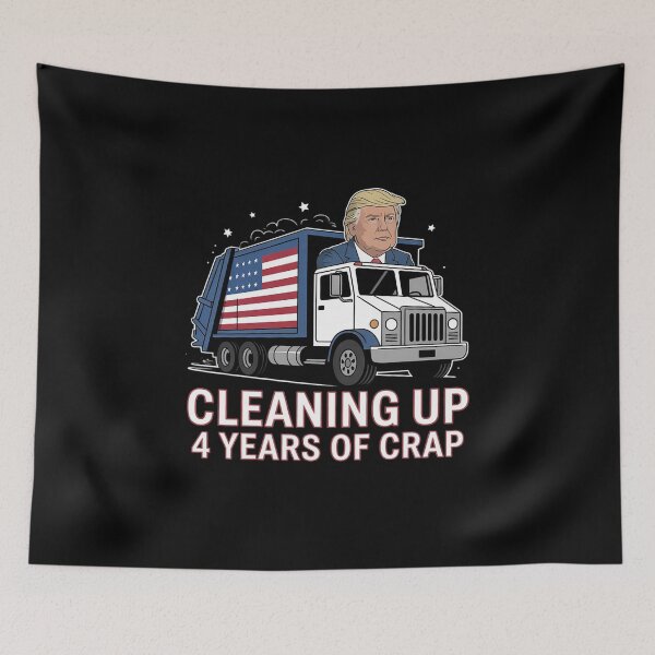 Item preview, Cleaning Up 4 Year Of Crap Trump Garbage America Flag  designed and sold by ClassicAnthony.