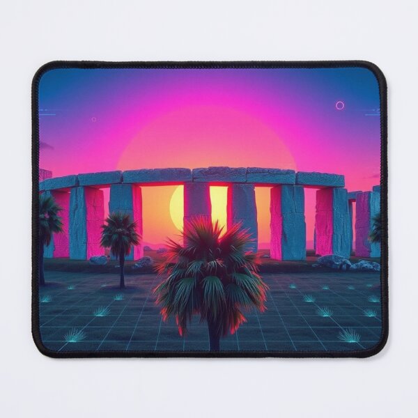 Item preview, Vaporwave Stonehenge Sunset with Palm Trees - Retro Synthwave Digital Art Print designed and sold by EllDAV777.