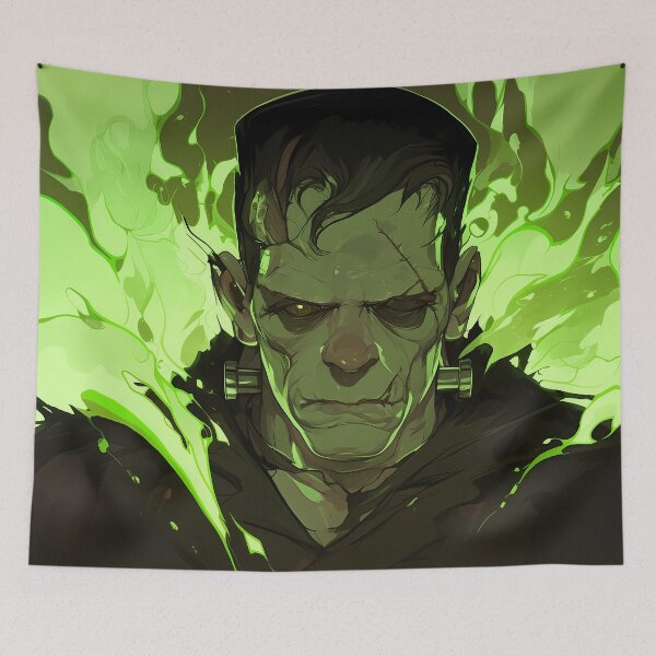Item preview, Frankenstein’s Monster – Glowing Green Gothic Horror Portrait designed and sold by Skolyak.