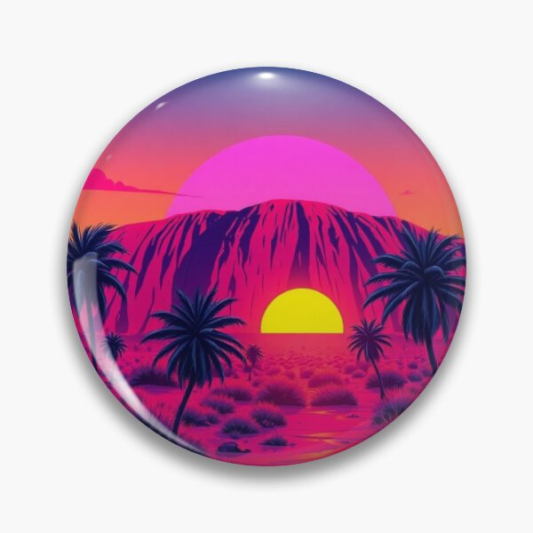 Item preview, Vaporwave Uluru Sunset Art Print - Synthwave Ayers Rock with Palm Trees in Neon Pink Purple designed and sold by EllDAV777.