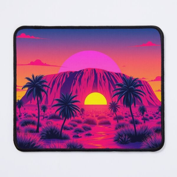 Item preview, Vaporwave Uluru Sunset Art Print - Synthwave Ayers Rock with Palm Trees in Neon Pink Purple designed and sold by EllDAV777.