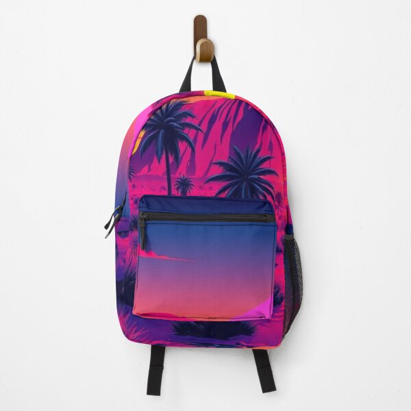 Item preview, Vaporwave Uluru Sunset Art Print - Synthwave Ayers Rock with Palm Trees in Neon Pink Purple designed and sold by EllDAV777.