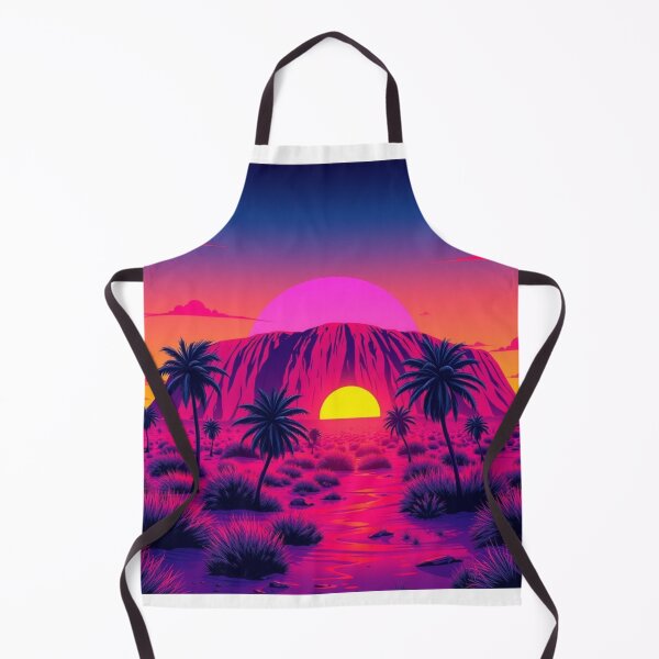 Item preview, Vaporwave Uluru Sunset Art Print - Synthwave Ayers Rock with Palm Trees in Neon Pink Purple designed and sold by EllDAV777.