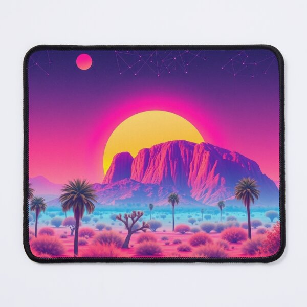 Item preview, Vaporwave Uluru Sunset Art Print - Synthwave Australian Outback Landscape with Palm Trees designed and sold by EllDAV777.