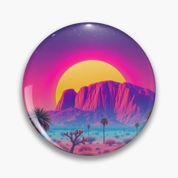 Item preview, Vaporwave Uluru Sunset Art Print - Synthwave Australian Outback Landscape with Palm Trees designed and sold by EllDAV777.