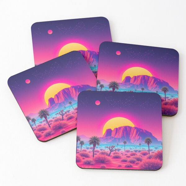 Item preview, Vaporwave Uluru Sunset Art Print - Synthwave Australian Outback Landscape with Palm Trees designed and sold by EllDAV777.
