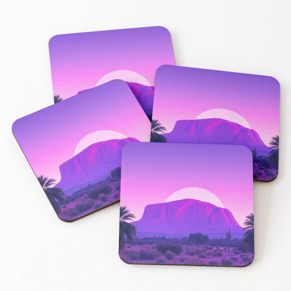 Item preview, Vaporwave Uluru Sunset Art Print - Synthwave Purple Ayers Rock with Palm Trees and Cactus designed and sold by EllDAV777.