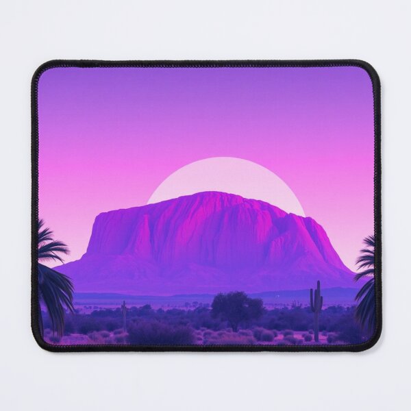Item preview, Vaporwave Uluru Sunset Art Print - Synthwave Purple Ayers Rock with Palm Trees and Cactus designed and sold by EllDAV777.