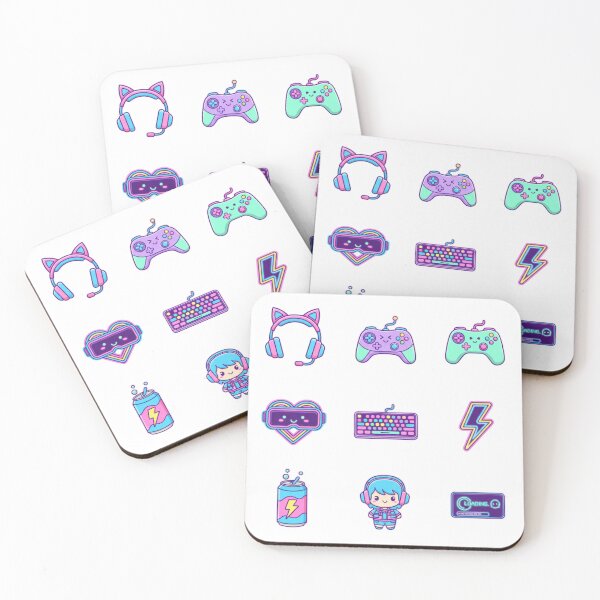 Item preview, Kawaii Gamer Sticker Sheet - 9 Cute Cyber Tech & Neon Illustrations designed and sold by Siamcatshop.