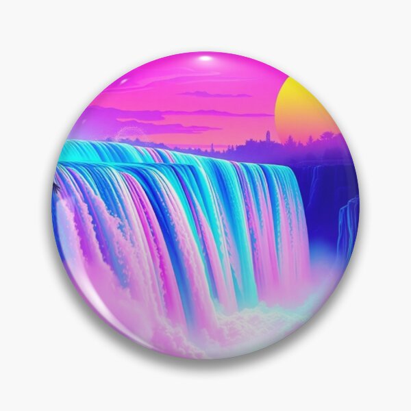 Artikelvorschau, Vaporwave-Neon-Wasserfall-Gitter-Sonnenuntergang-Synthwave-Kunstdruck – Retro-Cyberpunk-Palmen-Poster entworfen und verkauft von EllDAV777.