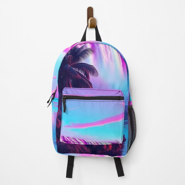 Item preview, Vaporwave Waterfall Sunset Art Print - Neon Pink Tropical Paradise with Palm Trees designed and sold by EllDAV777.