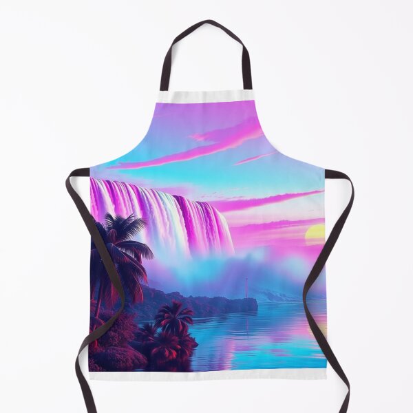 Item preview, Vaporwave Waterfall Sunset Art Print - Neon Pink Tropical Paradise with Palm Trees designed and sold by EllDAV777.