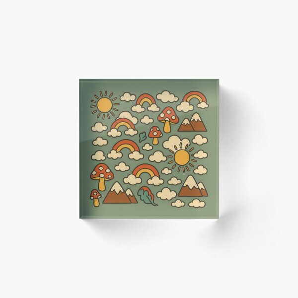 Item preview, Retro Nature Pattern with Mushrooms, Rainbows, and Clouds designed and sold by NoctaHike.