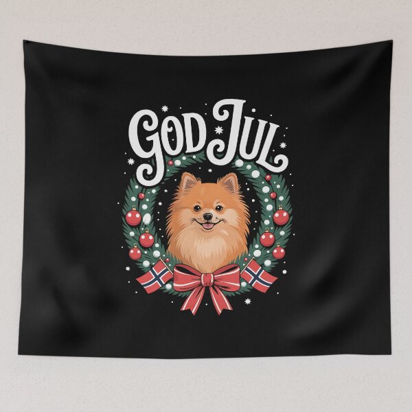 Item preview, God Jul Norwegian Pomeranian Dog Christmas designed and sold by BakeryDozen.