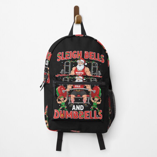 Item preview, Santa Gym T-Shirt - Sleigh Bells & Dumbbells - Funny Christmas Workout Tee, Bodybuilding Santa, Elf Spotters, Holiday Fitness Gift,158 characters designed and sold by ZyxDes.