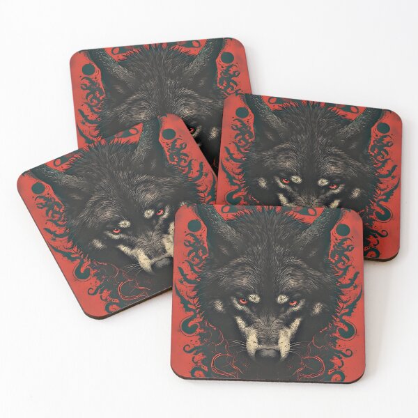 Item preview, Ritual Horned Wolf – Black Alpha on Red Ceremonial Crest designed and sold by Neer arts.