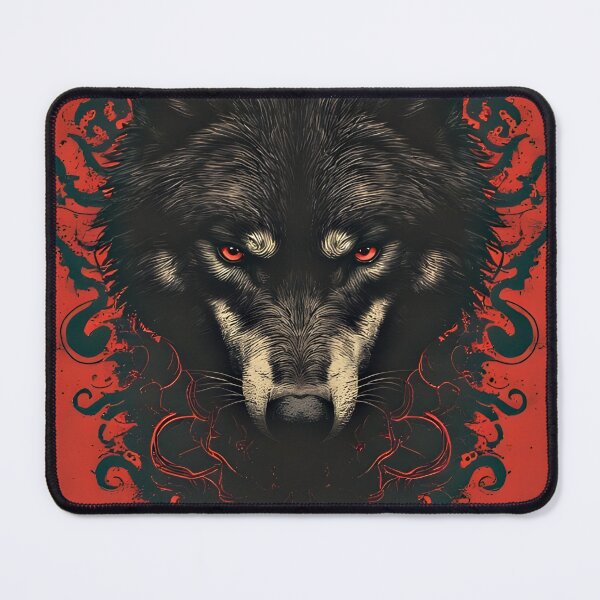 Item preview, Ritual Horned Wolf – Black Alpha on Red Ceremonial Crest designed and sold by Neer arts.