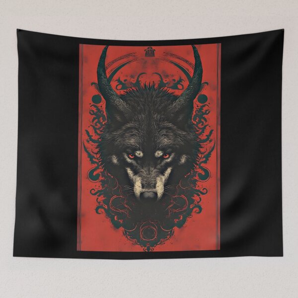 Item preview, Ritual Horned Wolf – Black Alpha on Red Ceremonial Crest designed and sold by Neer arts.