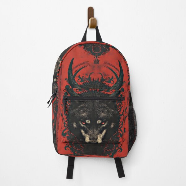 Item preview, Ritual Horned Wolf – Black Alpha on Red Ceremonial Crest designed and sold by Neer arts.