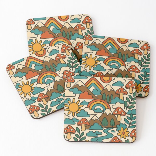 Item preview, Retro Nature Collage with Mushrooms, Rainbows, and Mountains designed and sold by NoctaHike.