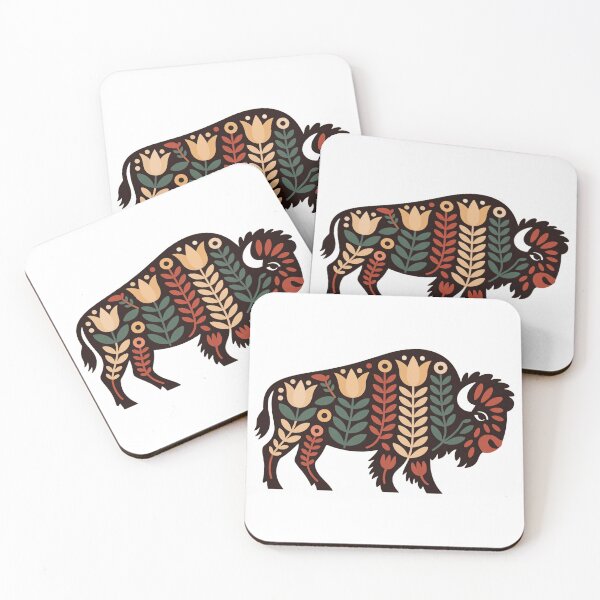 Item preview, Folk Art American Bison – Scandinavian Botanical Buffalo Illustration designed and sold by A-to-y.