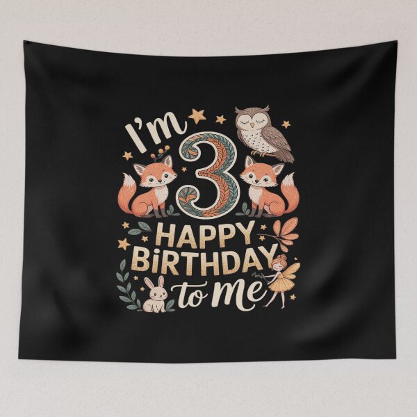 Item preview, I'm 3 Happy Birthday - Woodland Animals Theme designed and sold by BubblePancake.