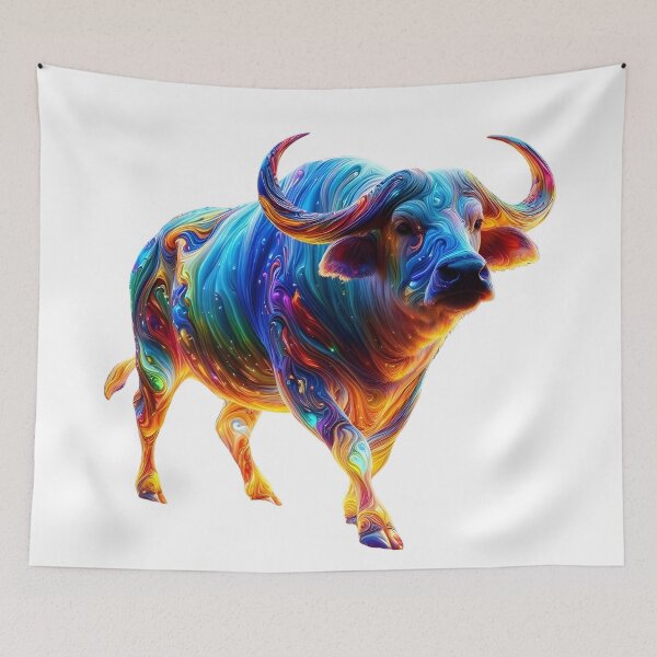 Artikelvorschau, Neon Rainbow Buffalo Kunstwerk entworfen und verkauft von GloriousArtSKD.
