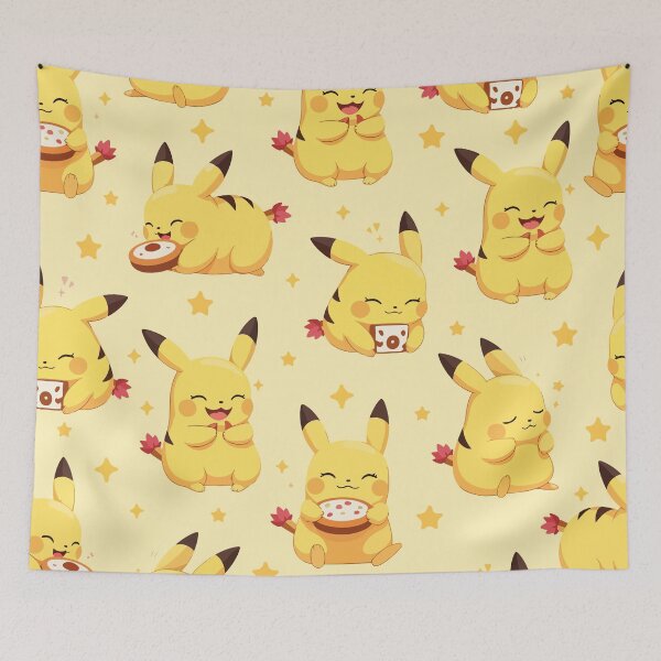Aperçu de l'œuvre Motif Pikachu mignon avec des donuts et des étoiles créée et vendue par quickkdesign.