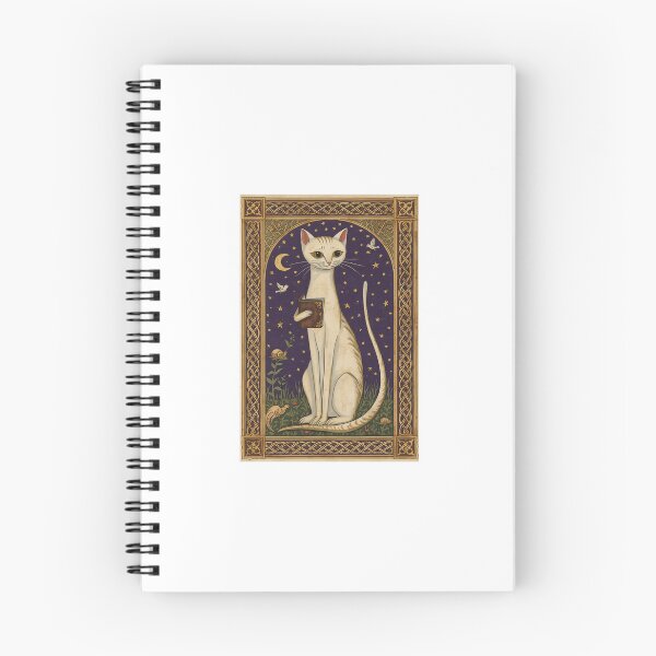 Artikelvorschau, Buchbinderei mit cremefarbener Katze im mittelalterlichen Stil entworfen und verkauft von PictorialWhimsy.