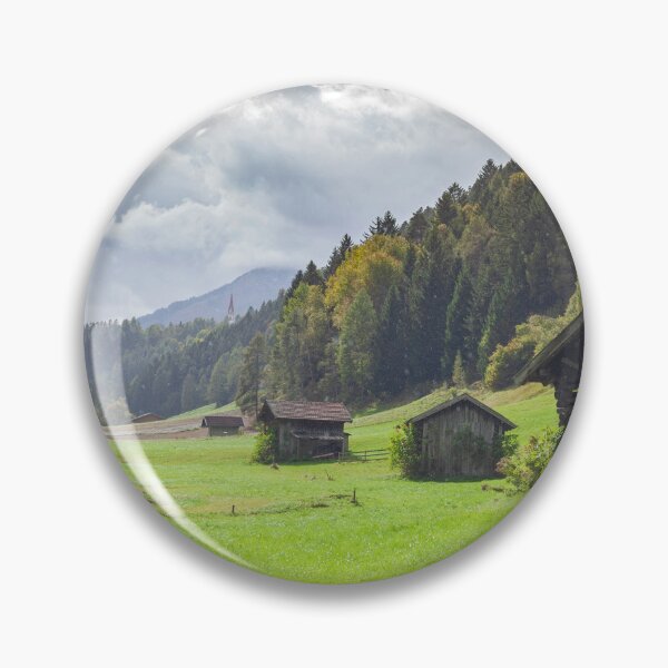 Item preview, Pasture with hay barns and mountains in the Stubai Valley during rain with dark clouds designed and sold by Torsten  Krüger.