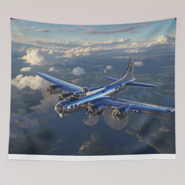 Item preview, WWII Flying Fortress On Mission Over the Countryside Below in Battle Formation designed and sold by Skyframe Aviation.