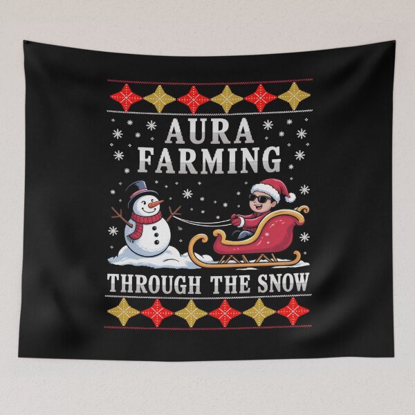 Item preview, Aura Farming Through The Snow Funny Meme Christmas designed and sold by FreshVibe Prints.