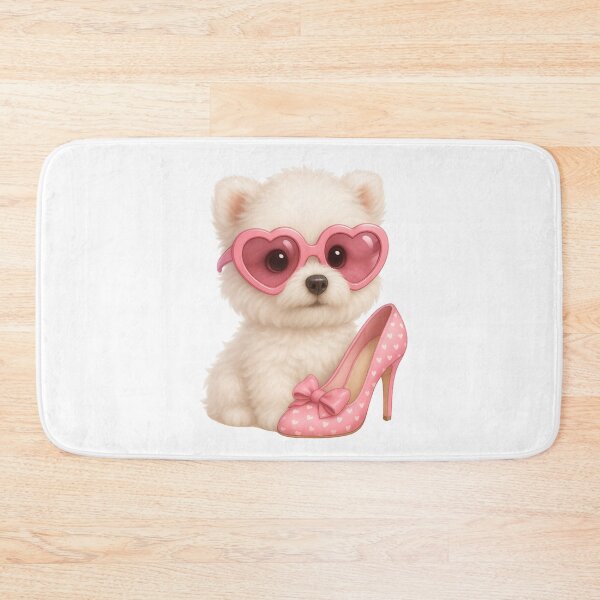Item preview, Glamorous Puppy with Heart Sunglasses – Cute White Dog and Pink High Heels Illustration designed and sold by Sixtinebzh.